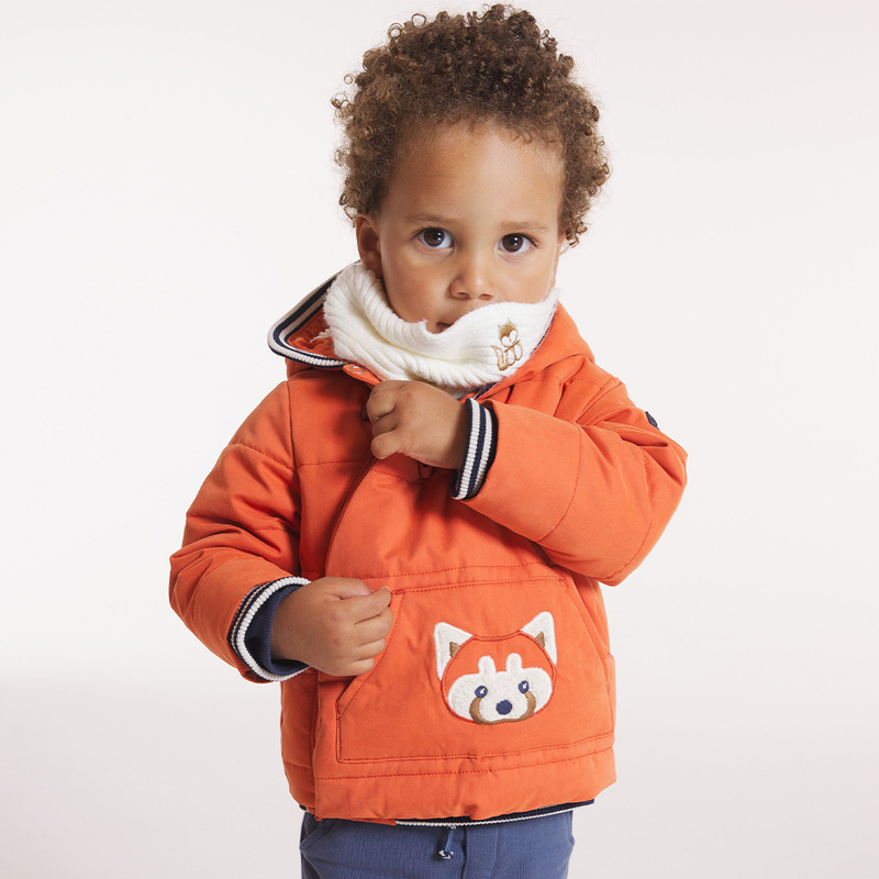 Manteau matelassé doublé renard brodé orange bébé garçon