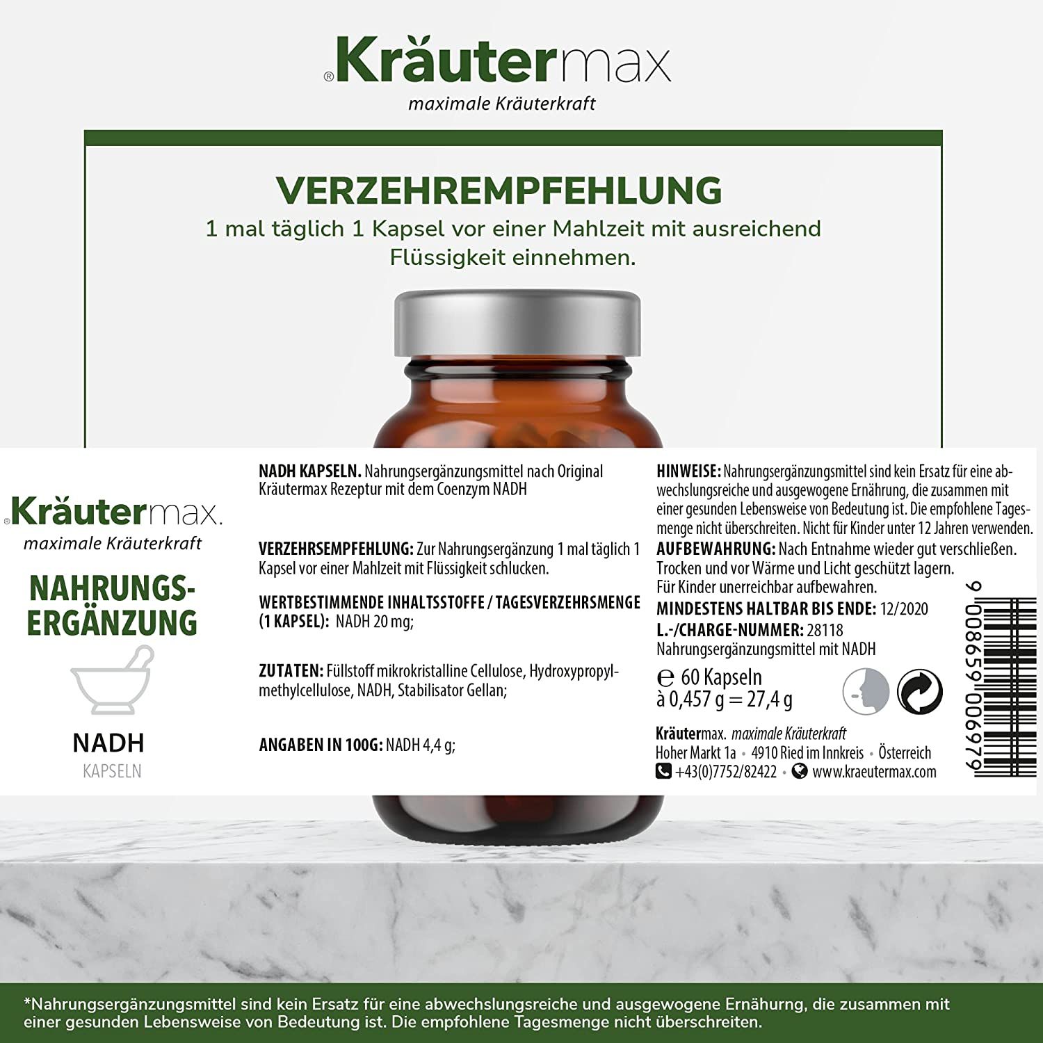Kräutermax NADH 20 mg Kapseln.