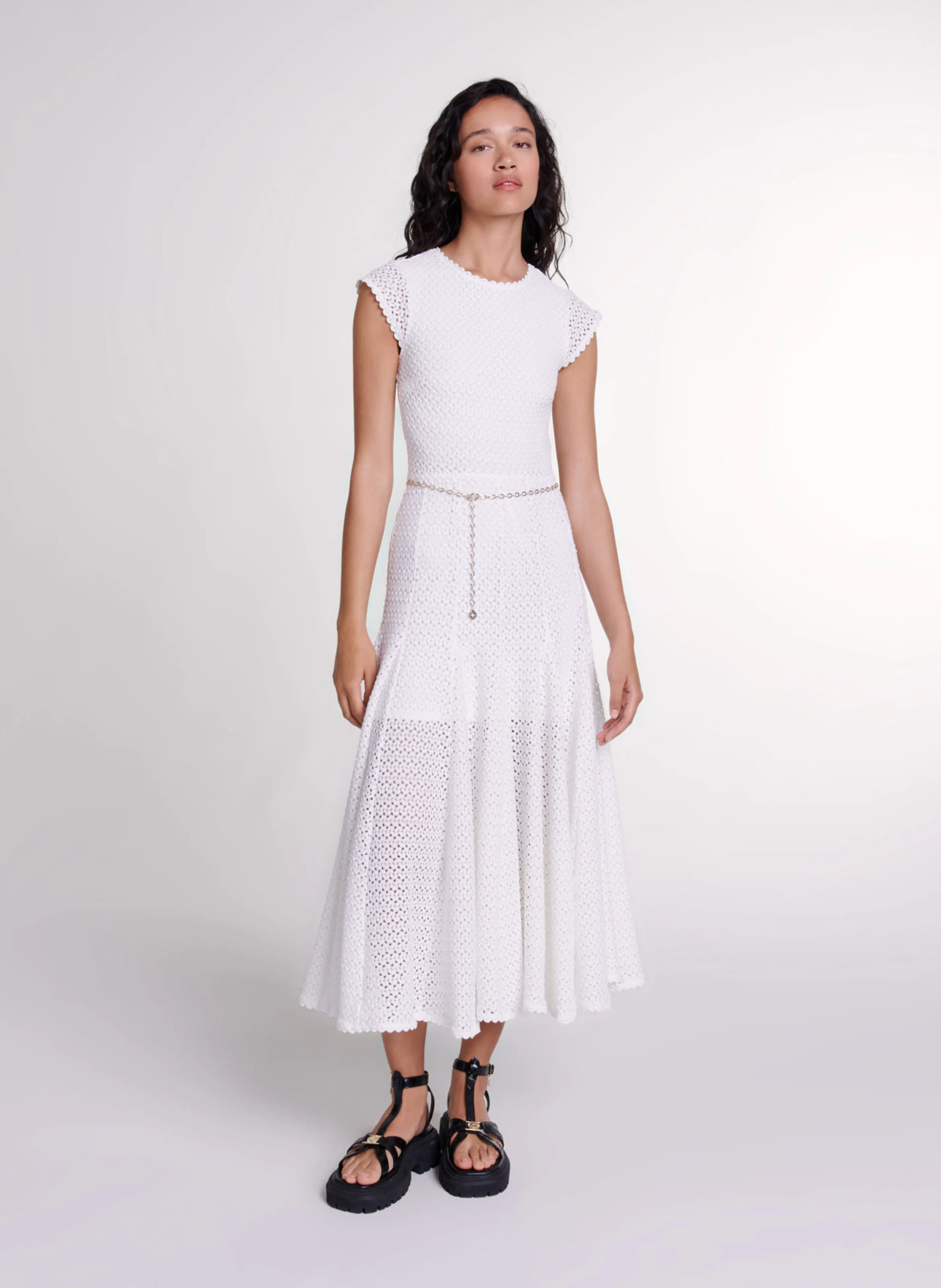 Robe longue évasée à col rond | Blanc