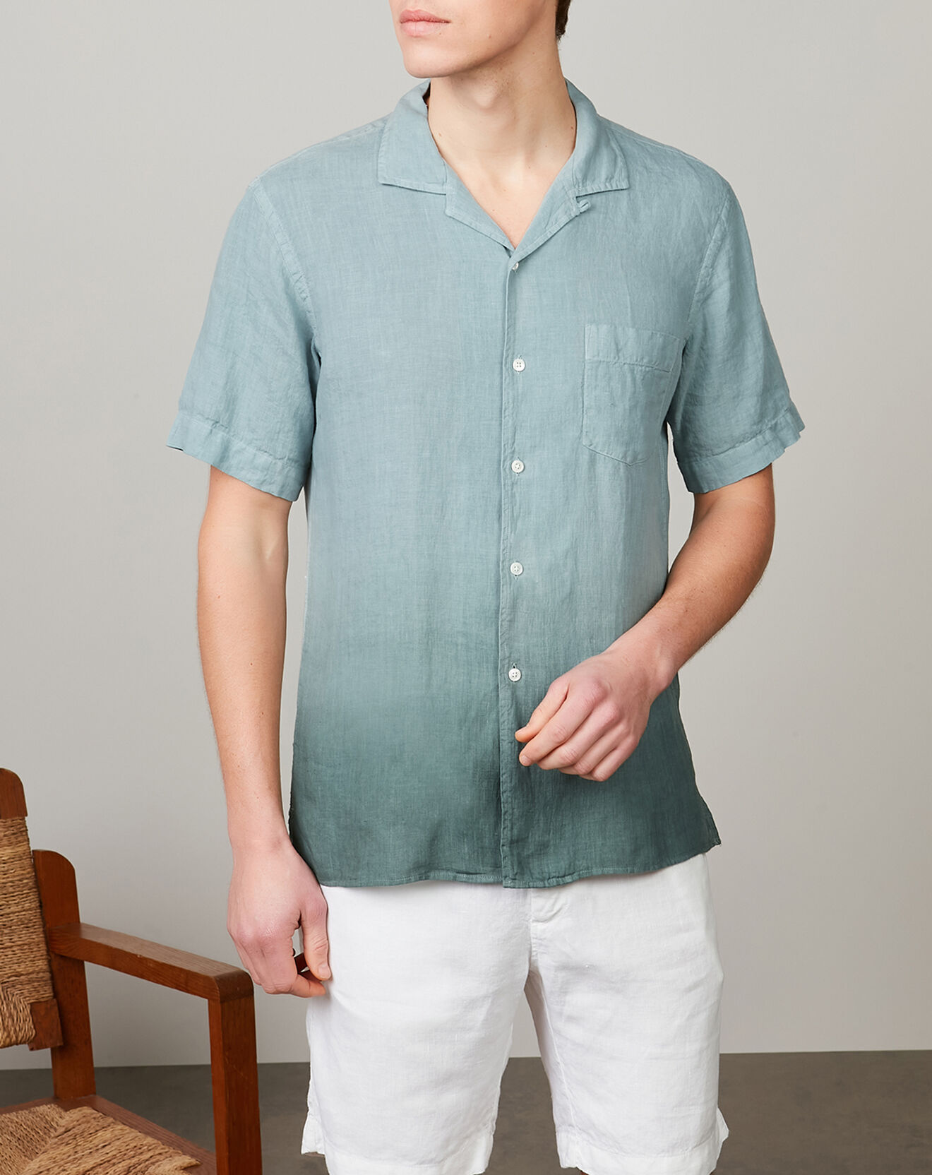 Hartford Chemise regular 100% Lin Palm Tie & Dye oyster/cactus