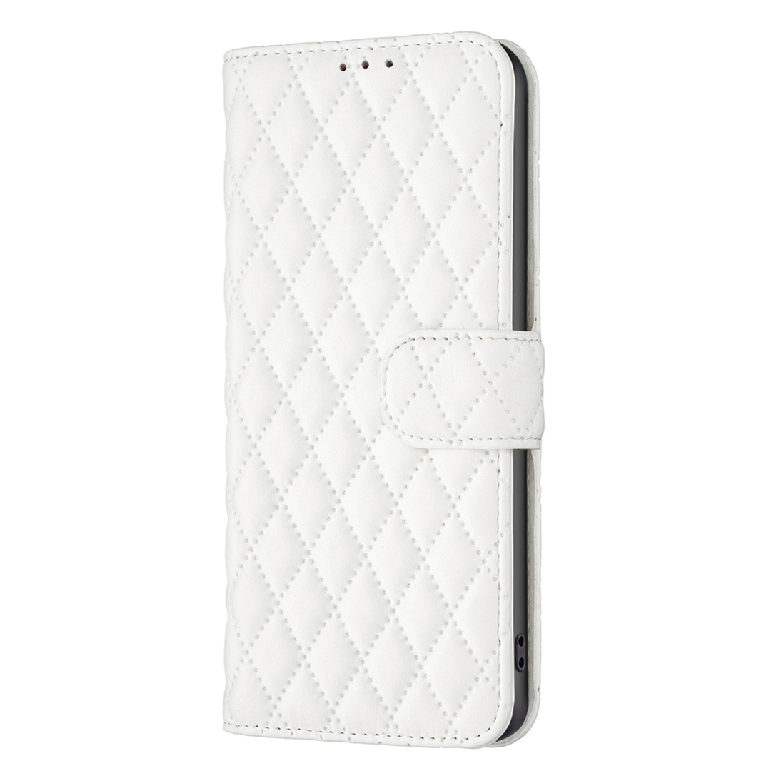 iPhone 14 / iPhone 13 Leder Tasche Flip Cover Steppmuster - Weiss