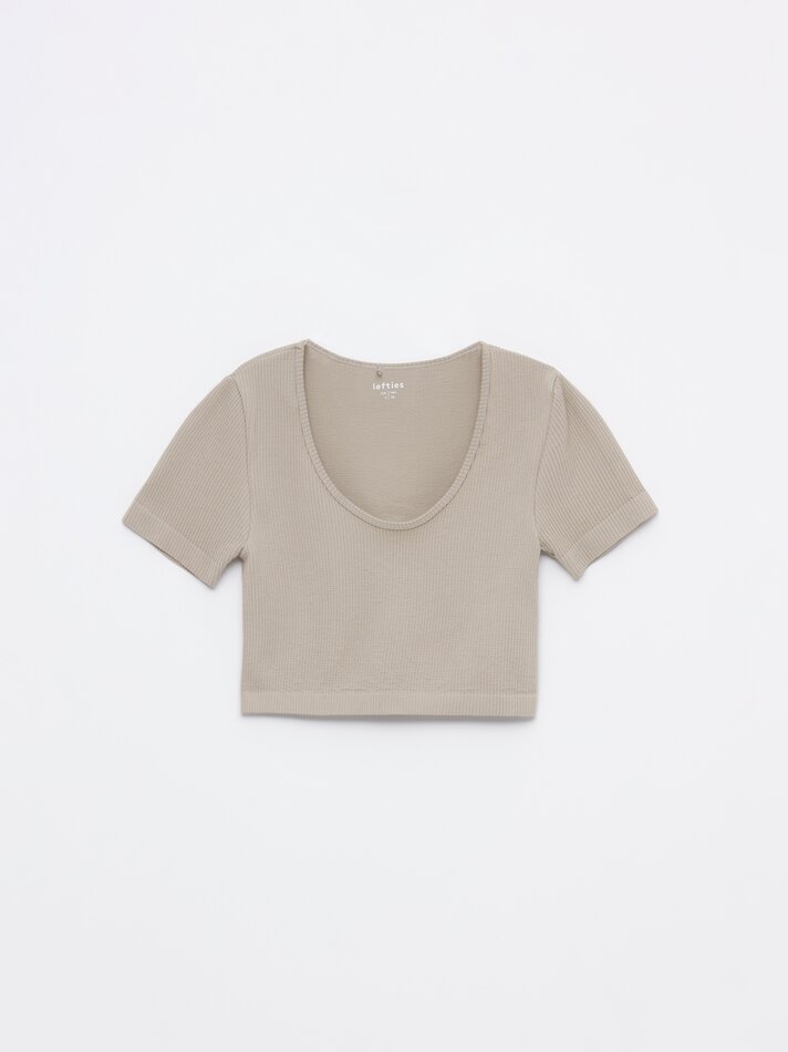 Camiseta cropped sem costura - Bege claro