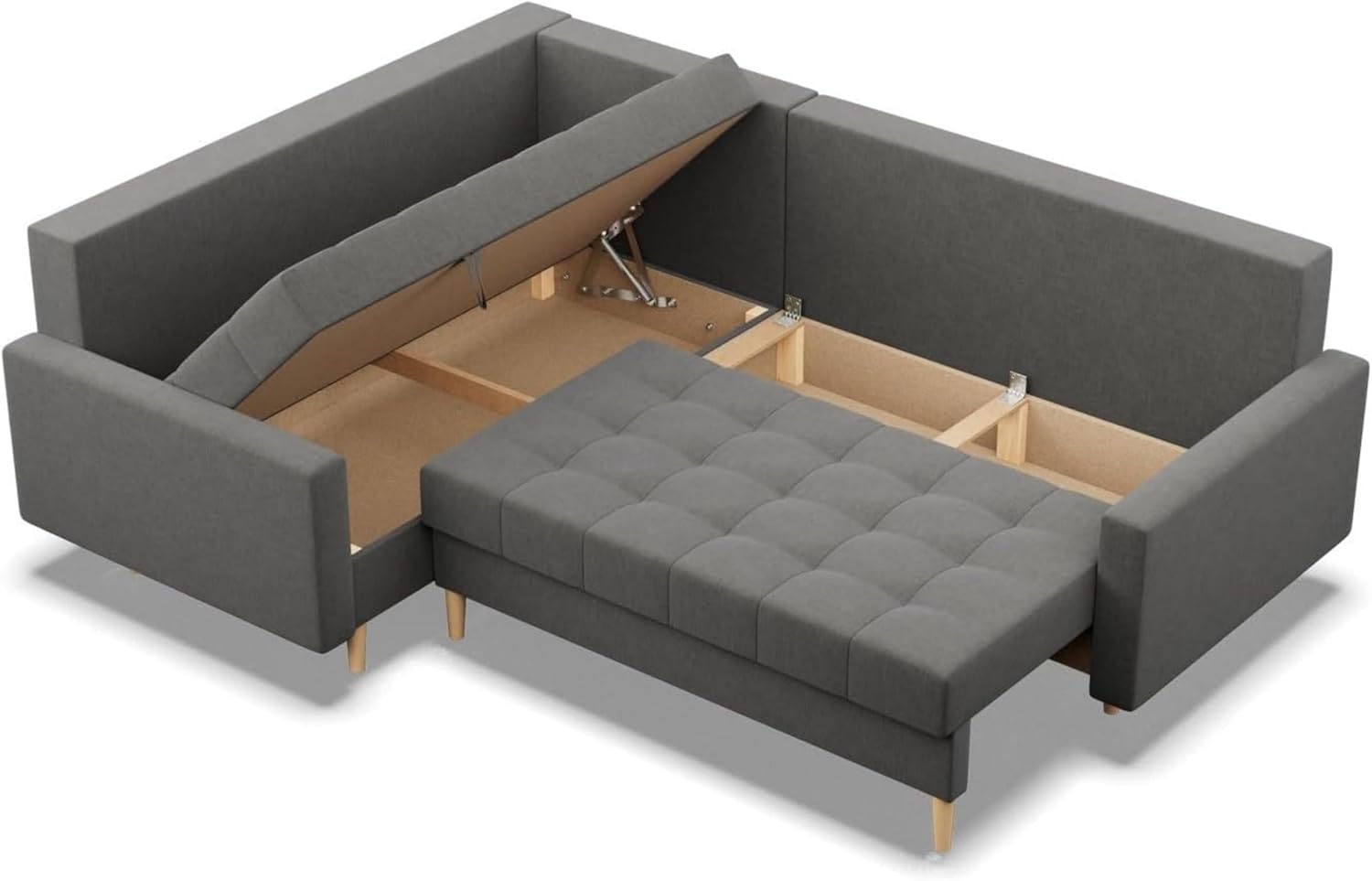 Mebligo - Ecksofa mit Schlaffunktion und Bettkasten Elma, Eckcouch mit Ottomane Links, Sofa L Form (BxTxH) 223 x 172 x 88 cm, Couch Wohnzimmer, Ecke Sofa, Dunkelgrau (Lux 6)