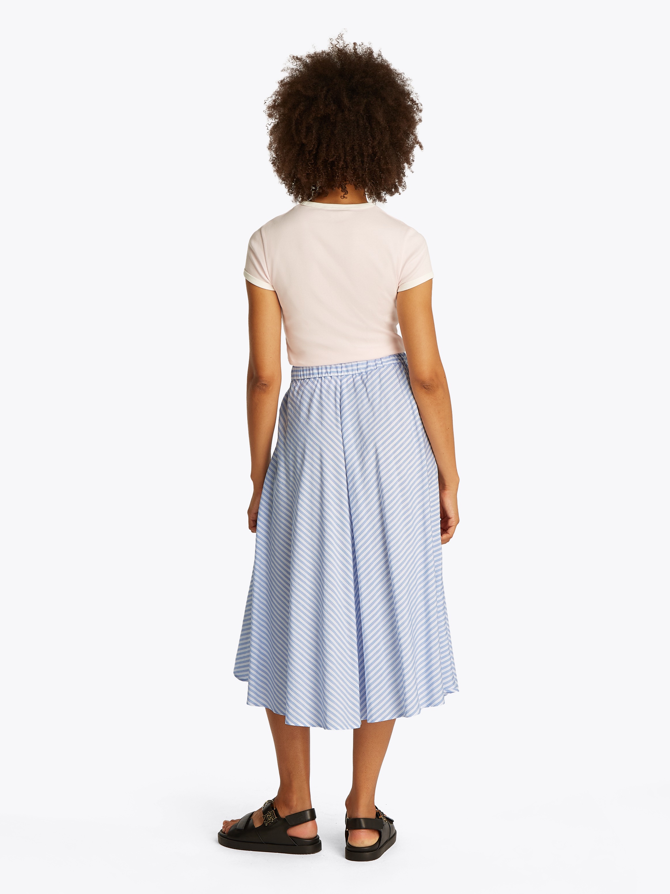 Tommy Hilfiger A-Linien-Rock »CRINKLE VISCOSE MIX MIDI SKIRT«, mit Streifenmuster, mit Tunnelzug am Bund