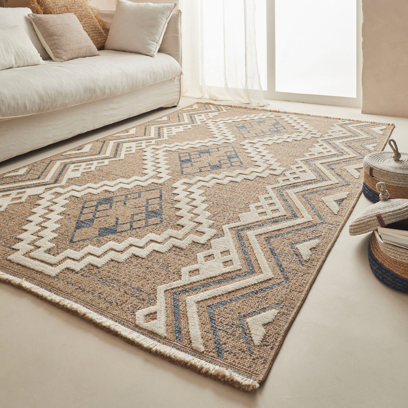 Nazar Rugs Tapis aspect jute TULUM 9054 intérieur & extérieur bleu - 200x290 cm