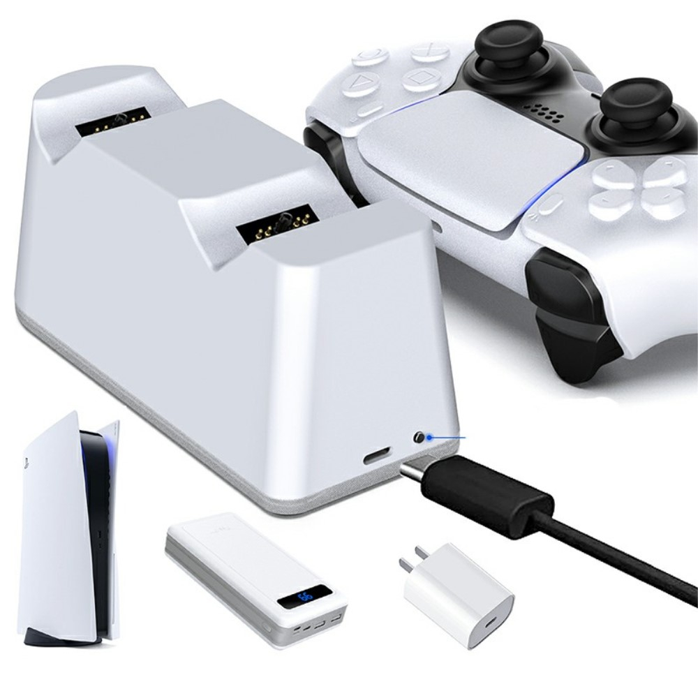 Sony PlayStation PS5 / PS5 Slim Controller Fast Charge Dual Ladestation Dockingstation mit LED Ladeanzeige - Weiss