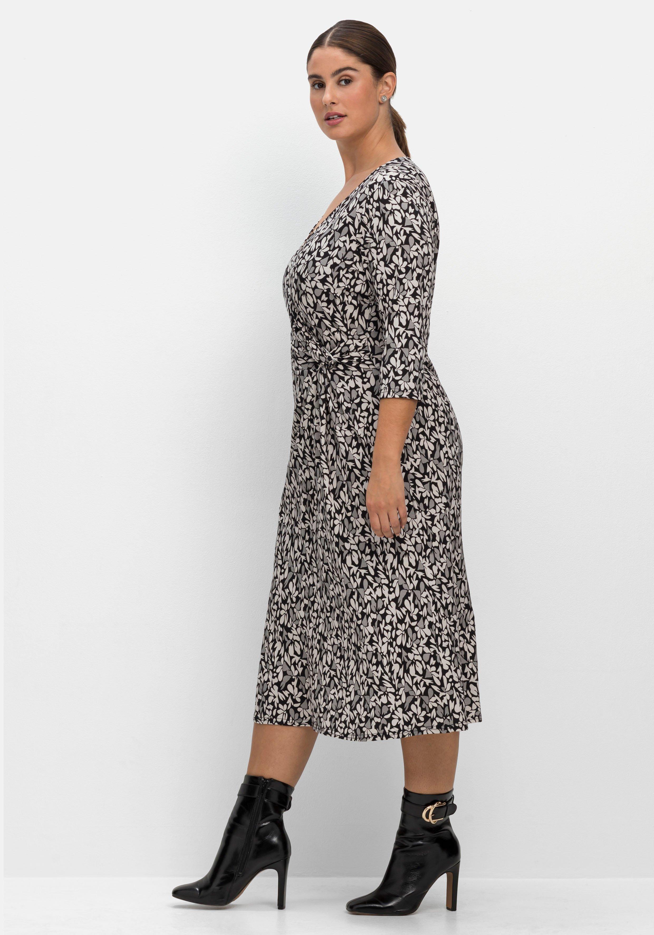 Jerseykleid in Wickeloptik, mit Blätterprint