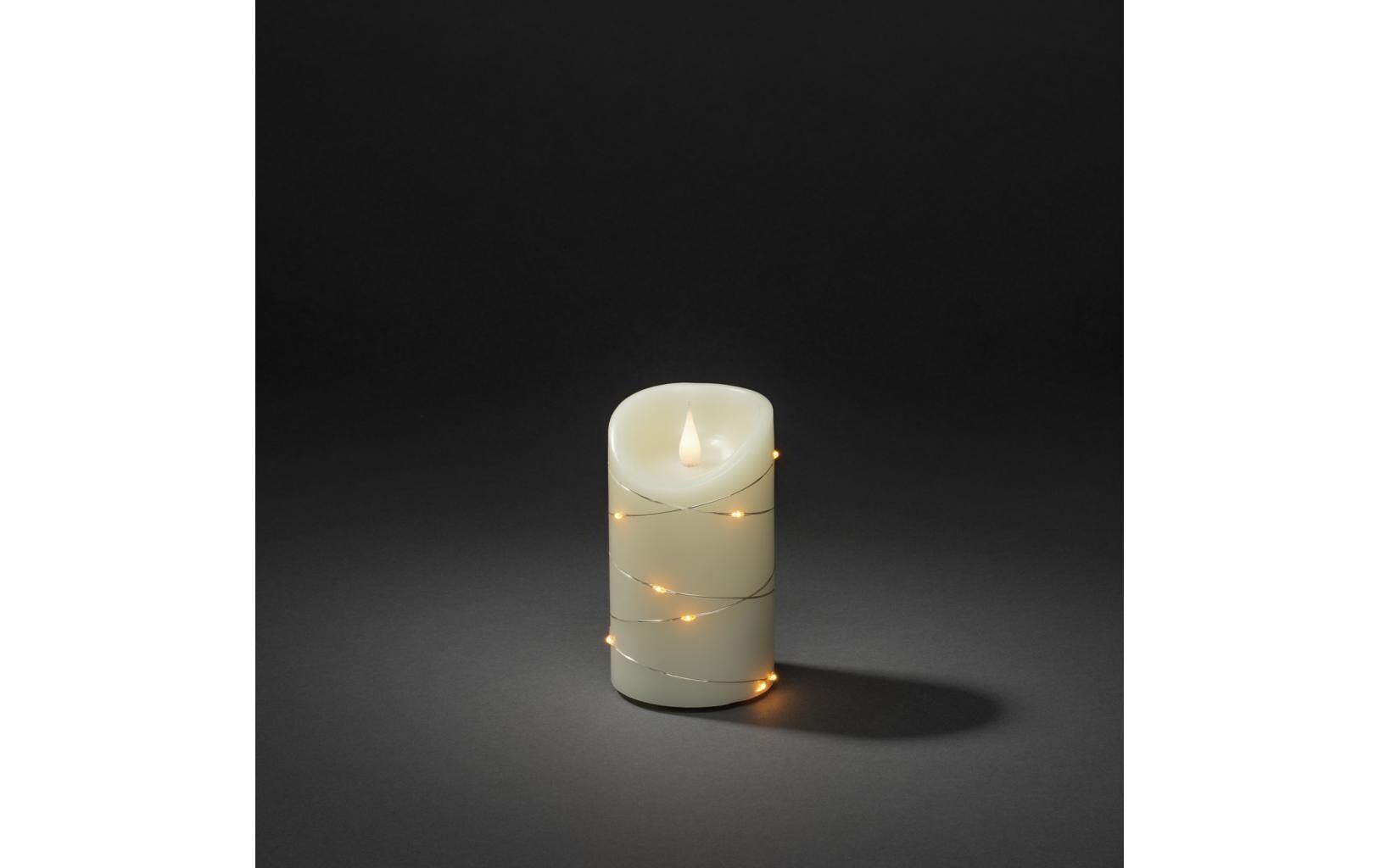 Echtwachskerze, 8 cm x 14 cm, CremeweissKerze aus Echtwachs mit LED Leuchte