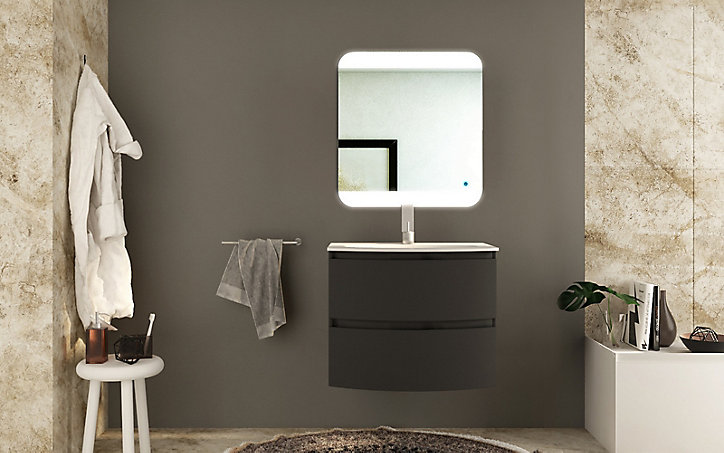 Meuble sous-vasque graphite Vague 70 cm + plan vasque en résine