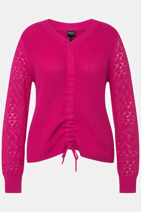 Pullover, Raffband, Patentstrick, V-Ausschnitt, Langarm