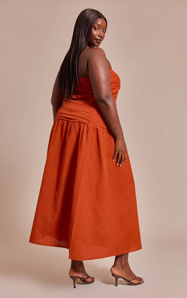 Rouille Robe Maxi Froncée Grande Taille Avec Détails De Bordure Contrastante