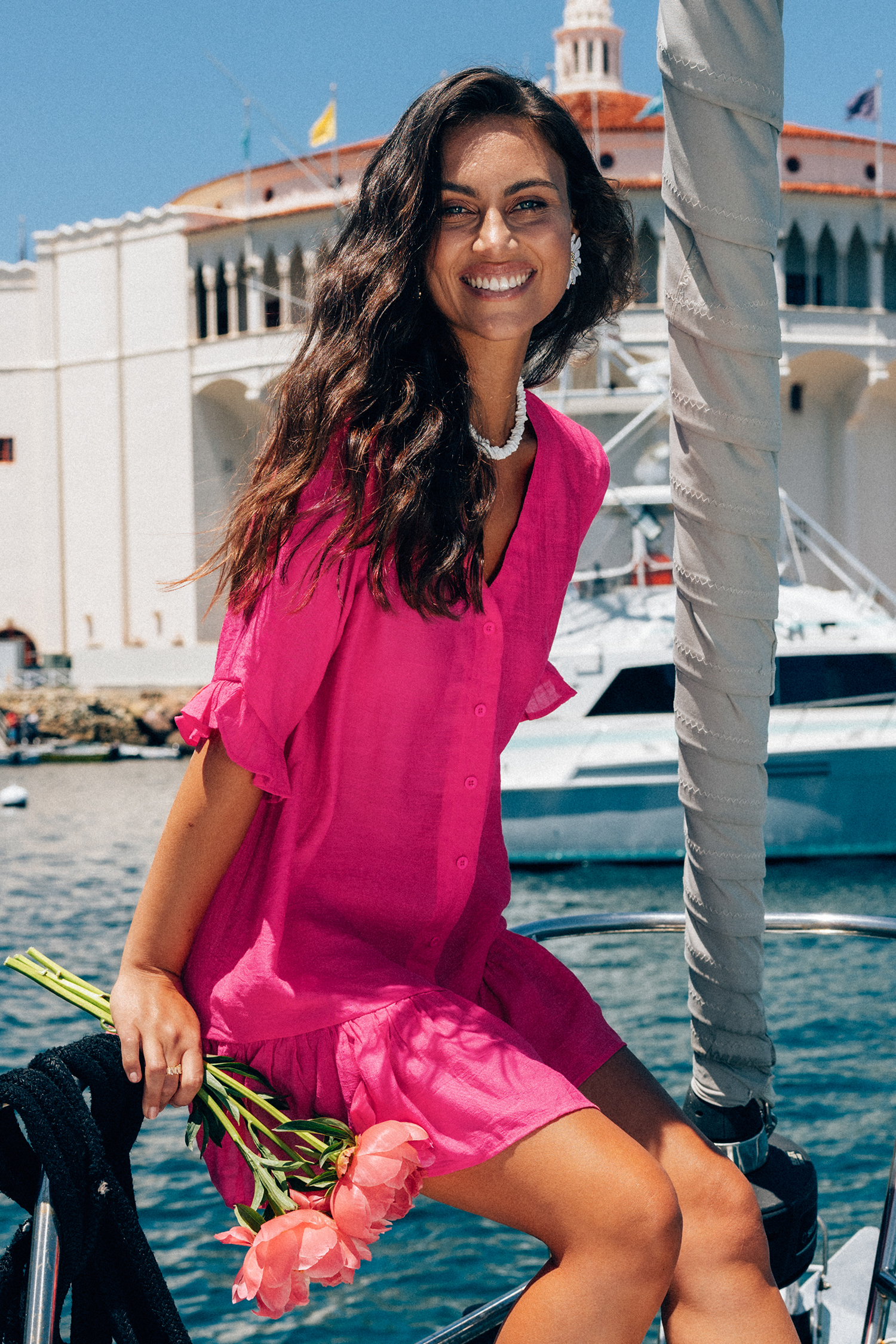 Robe cover up à volants fuschia