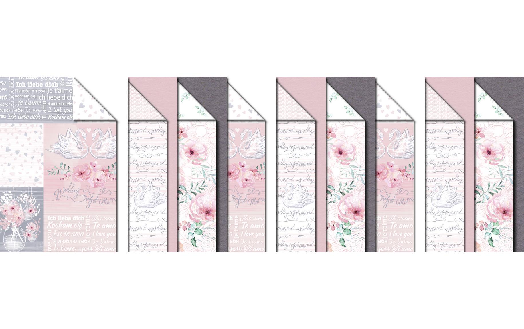 Bastelpapier 300 g/m² 18 Blatt, Rosa/Weiss, HochzeitDesignpapier