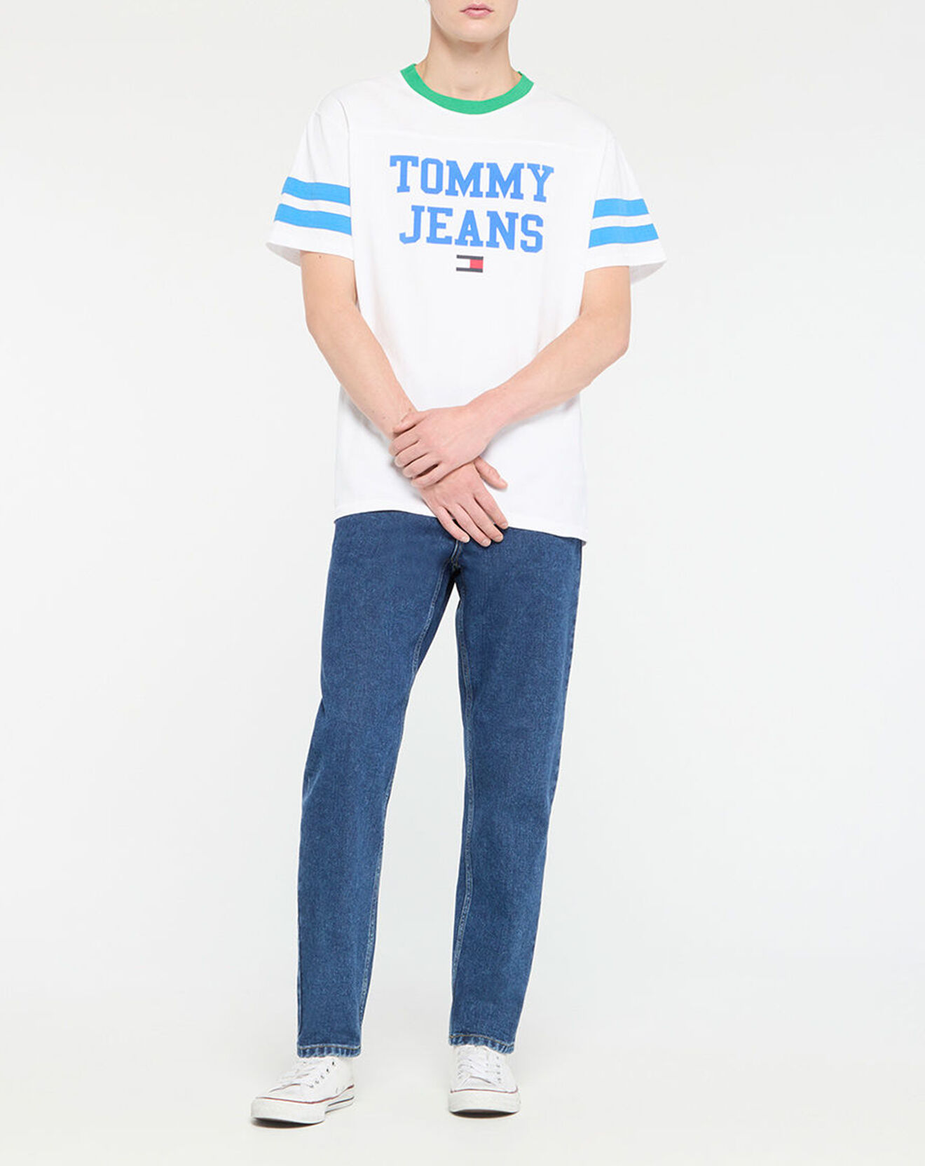 Tommy Jeans T-Shirt Ringer blanc/bleu