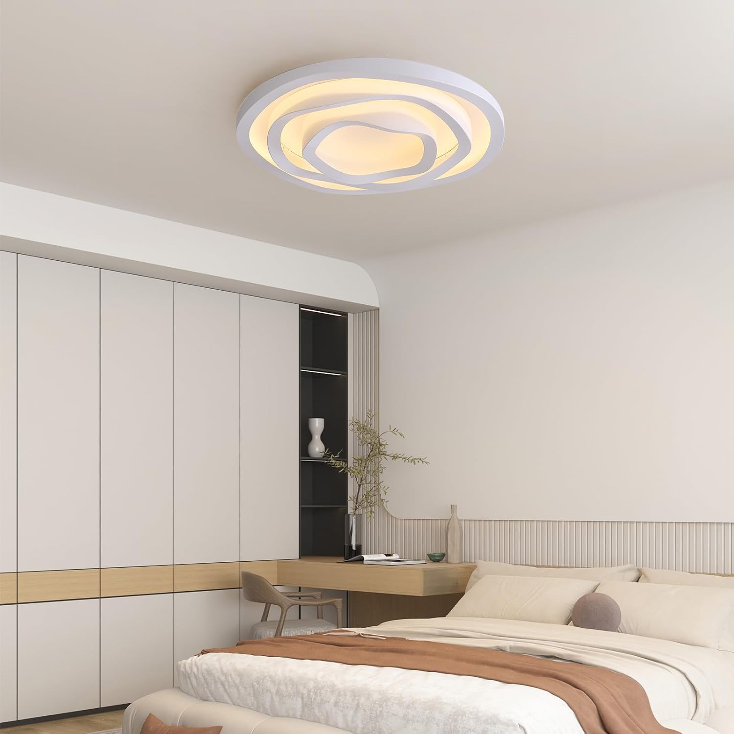 Moderne Weiße Blumen Deckenlampe,Round Ø50cm/3 Schicht Deckenleuchte,LED Dimmbar 3000-6000K Lampe Decke Flach mit Fernbedienung,Flower Deckenleuchten für Schlafzimmer,Wohnzimmer,Esszimmer.