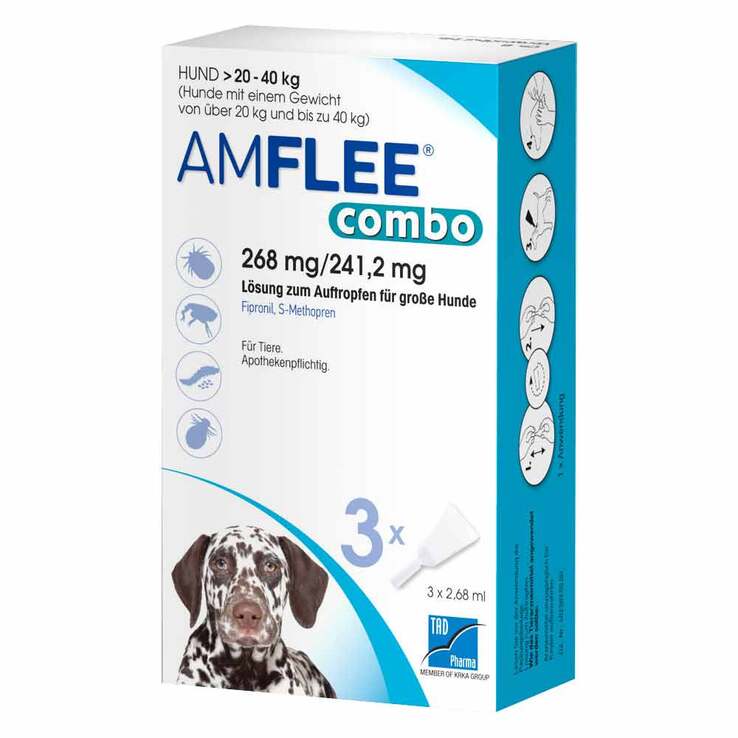 Amflee combo 268/241,2 mg Lösung zum Auftropfen für Hunde 20-40 kg, 3 St