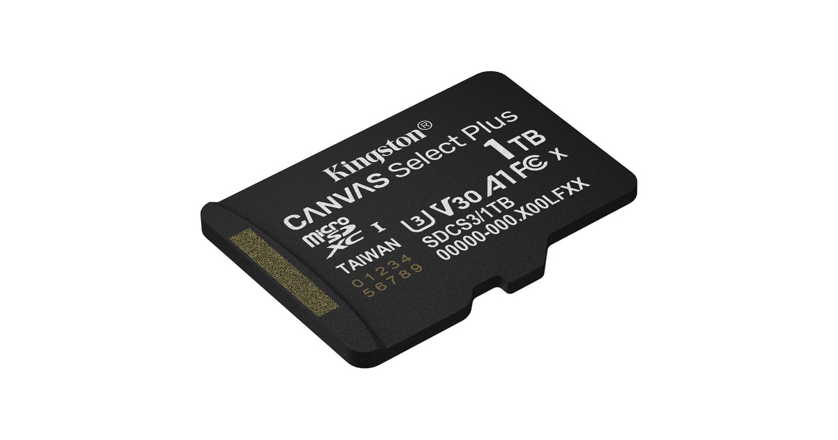 KingstonCanvas Select Plus 1 TB MicroSDXC geheugenkaart  (Zwart, UHS-I U3, Class 10, V30)