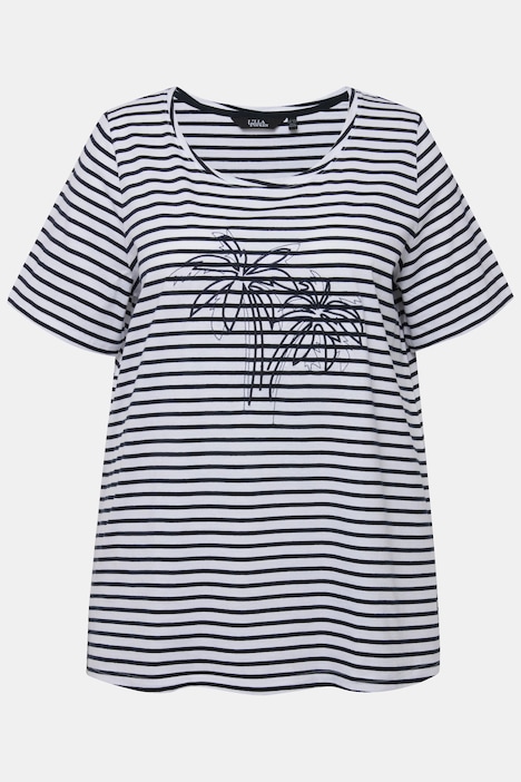 T-Shirt, Ringel, Palmenstickerei, Rundhals, Halbarm
