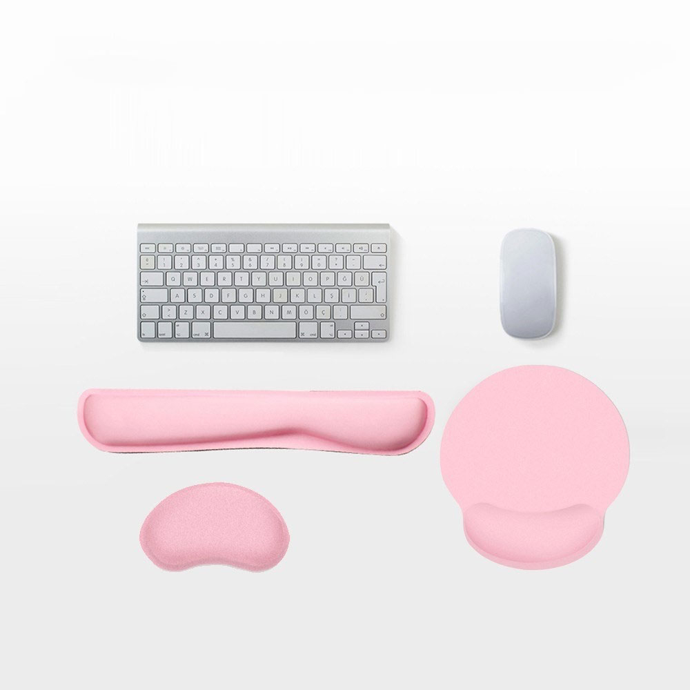 (3-tlg. Set) Ergonomische Mausmatte und Tastatur Handballenauflage für Arbeiten am Computer - Rosa