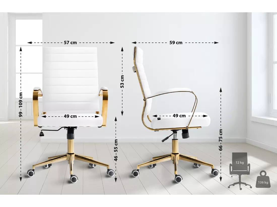 Chaise de bureau - Similicuir & Blanc - Blanc - Havanna
