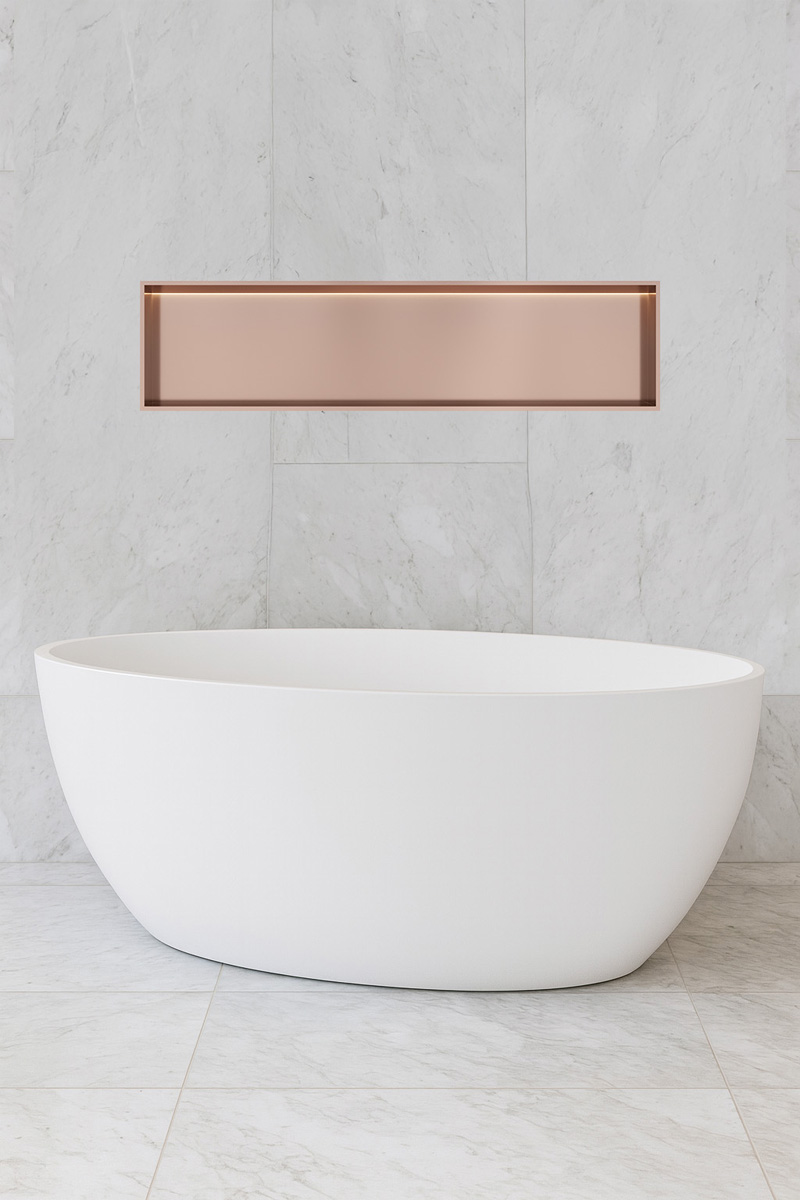 Hotbath &More inbouwnis met verlichting 30x120x10cm geborsteld koper PVD