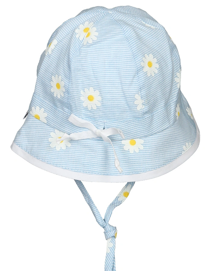 Sommerhut WEIßE GÄNSEBLÜMCHEN geringelt in hellblau