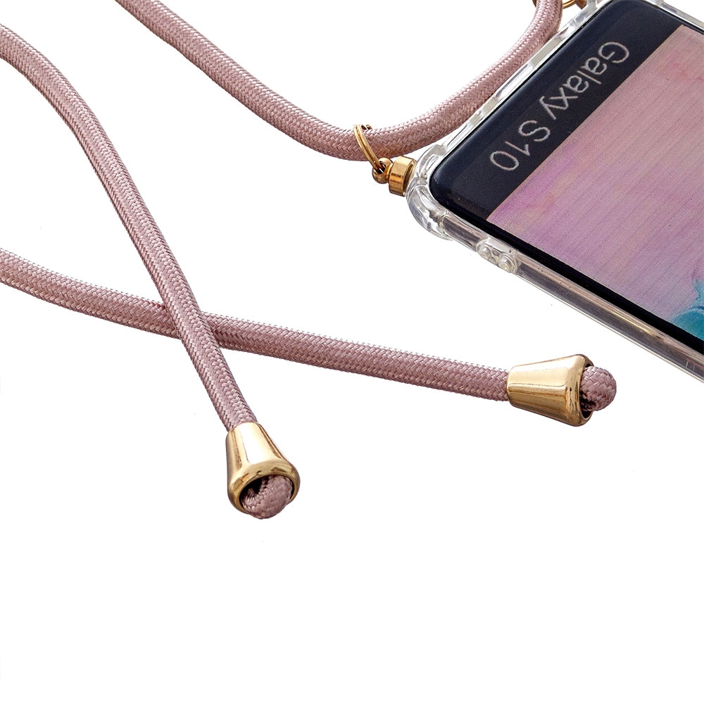 Samsung Galaxy S10 Necklace Gummi Hülle Air Cushion Fallschutz   Handykette (150cm) - Rosa / Gold