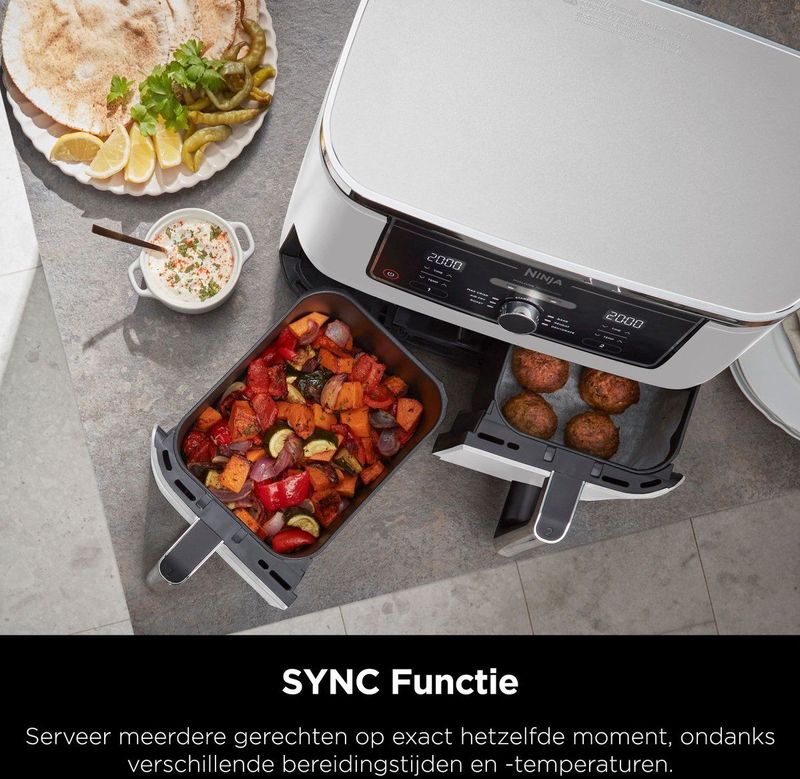 Ninja Foodi AF400EUWH Limited Edition Dubbele Airfryer XXL - Twee Kookvakken - 9.5 Liter - 2470 Watt - Dual Zone Technologie