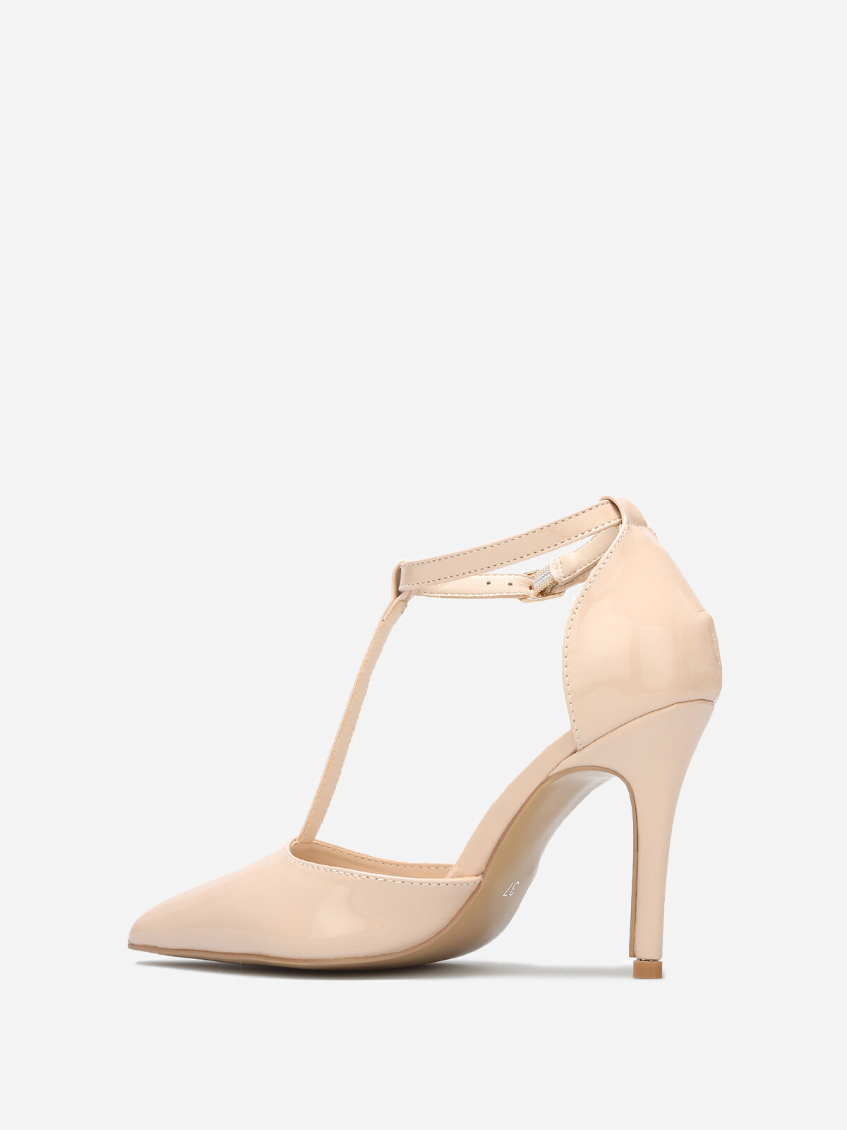 Escarpins vernis à bride en T- Beige
