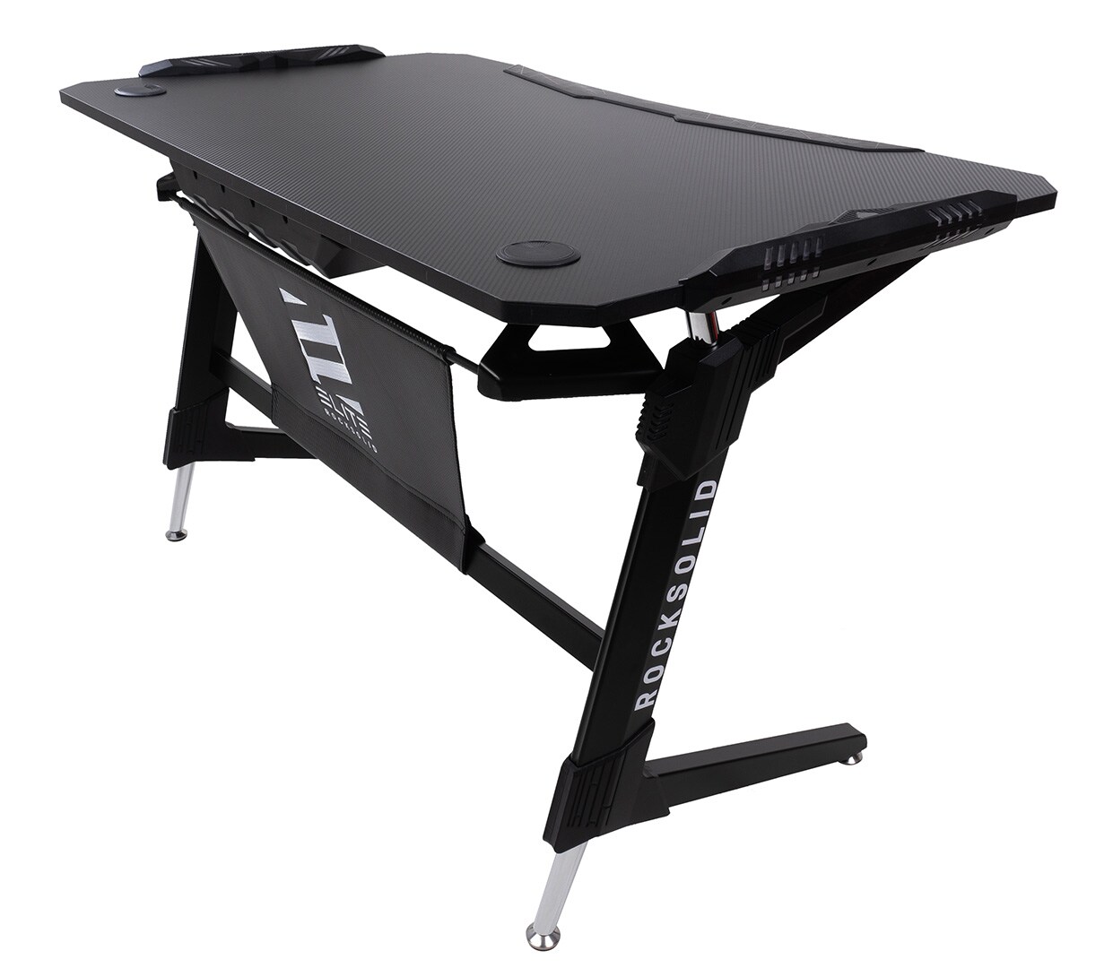 Elite Gaming-Tisch ROCKSOLID, Gamer-Schreibtisch, Carbon, LED-Beleuchtung, Kabel- und Headset-Halter (Schwarz)