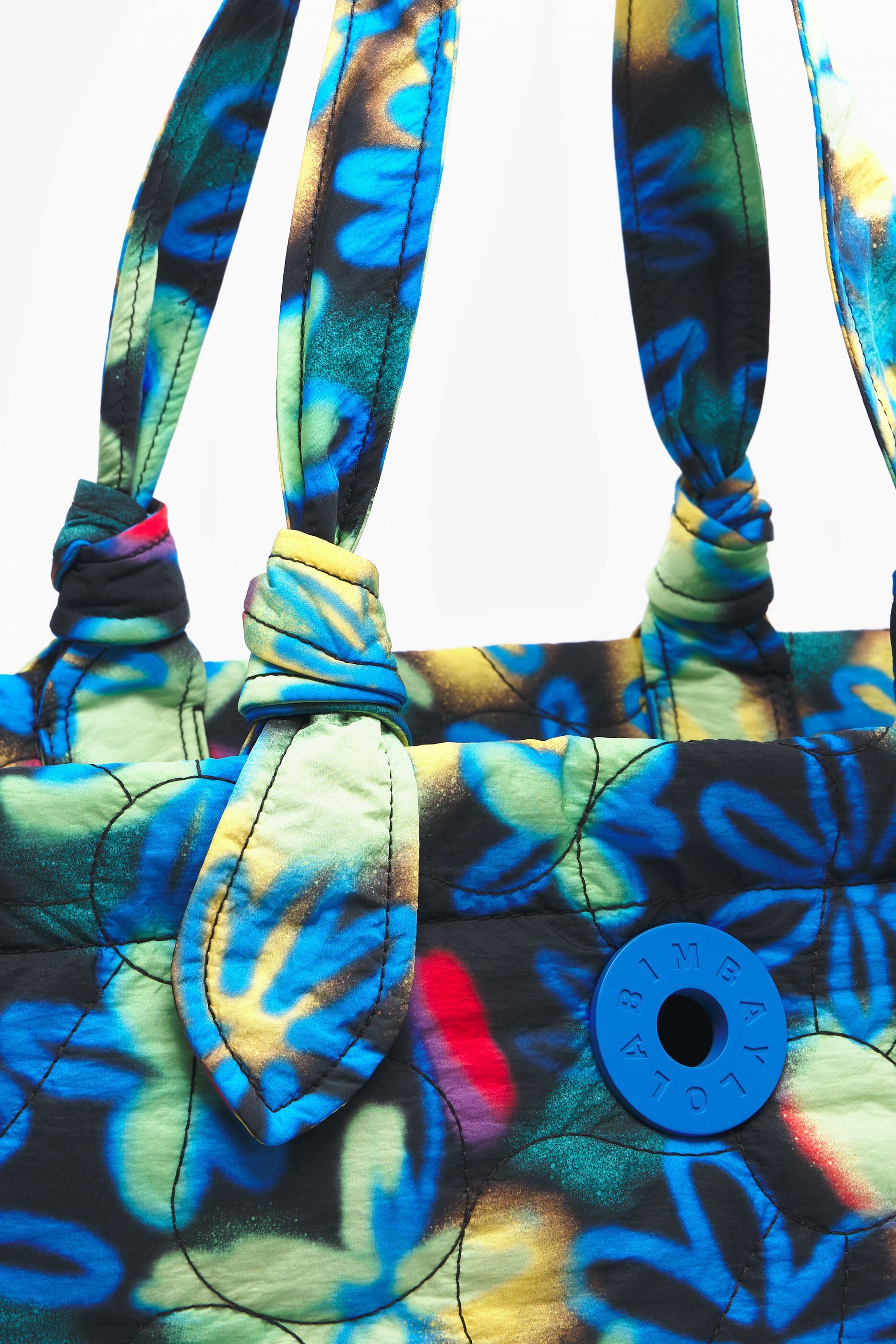 Sacola de compras tamanho XL em nylon com estampa de flores de grafite azul.