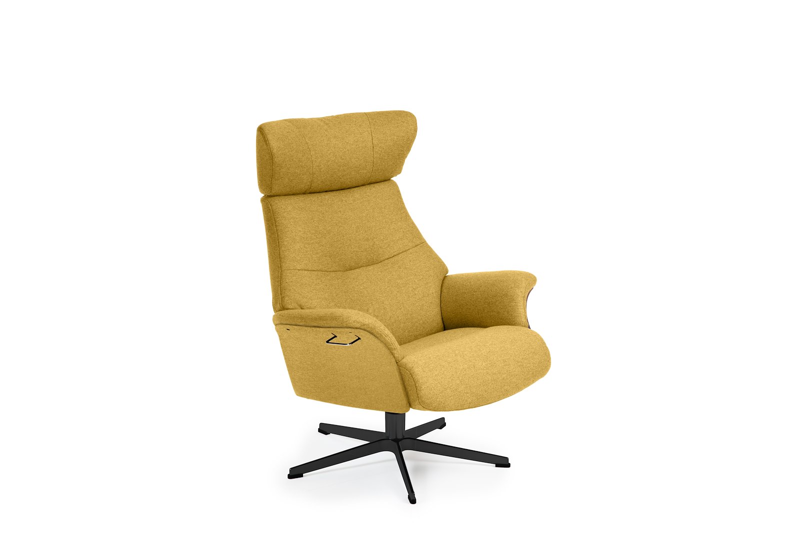 Air lenestol I tekstil Sheford 1383-17 Mustard, høy standard svingfot sort alu. Skrog i helkledd