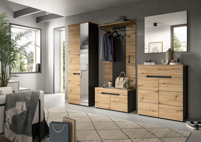INOSIGN Garderoben-Set »REHAT, TOPSELLER!, 5-teilig, Breite 255cm, individuell erweiterbar« Set, bestehend aus: Garderobenschrank, Sitzbank, Paneel, Spiegel, Kommode, 5 Stk. tlg.