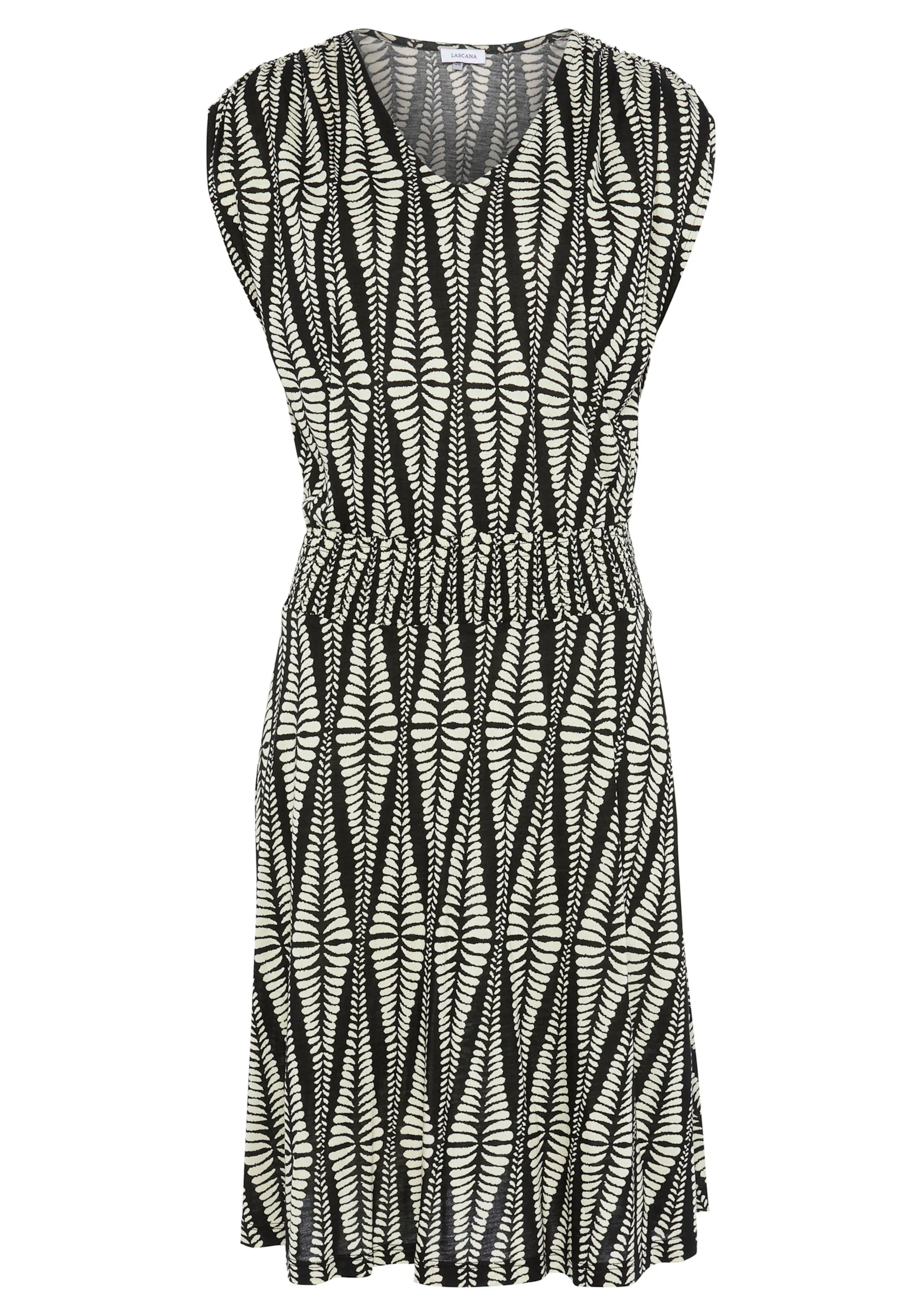 LASCANA Jerseykleid in schwarz-sand bedruckt