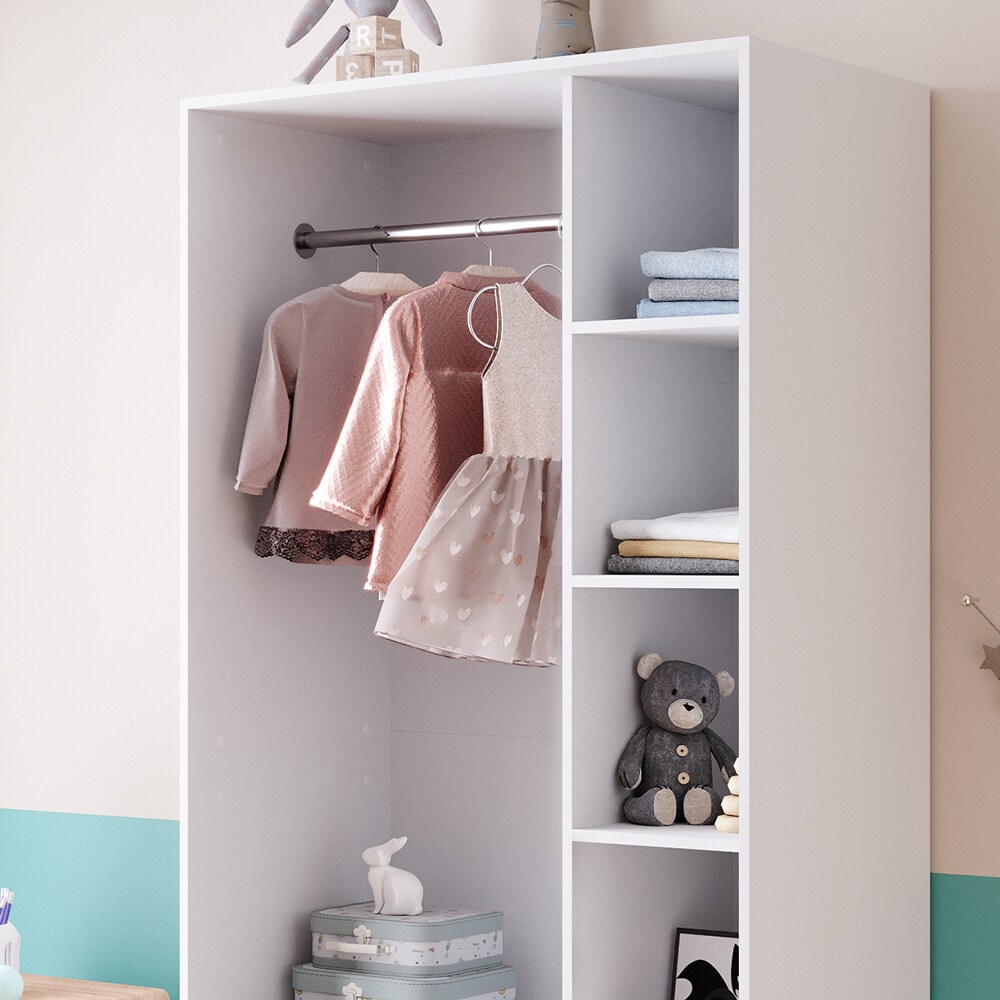 Vicco Kinderkleiderschrank Elmo 100 x 200 cm, Weiß, offen, Kinderzimmer, Garderobe