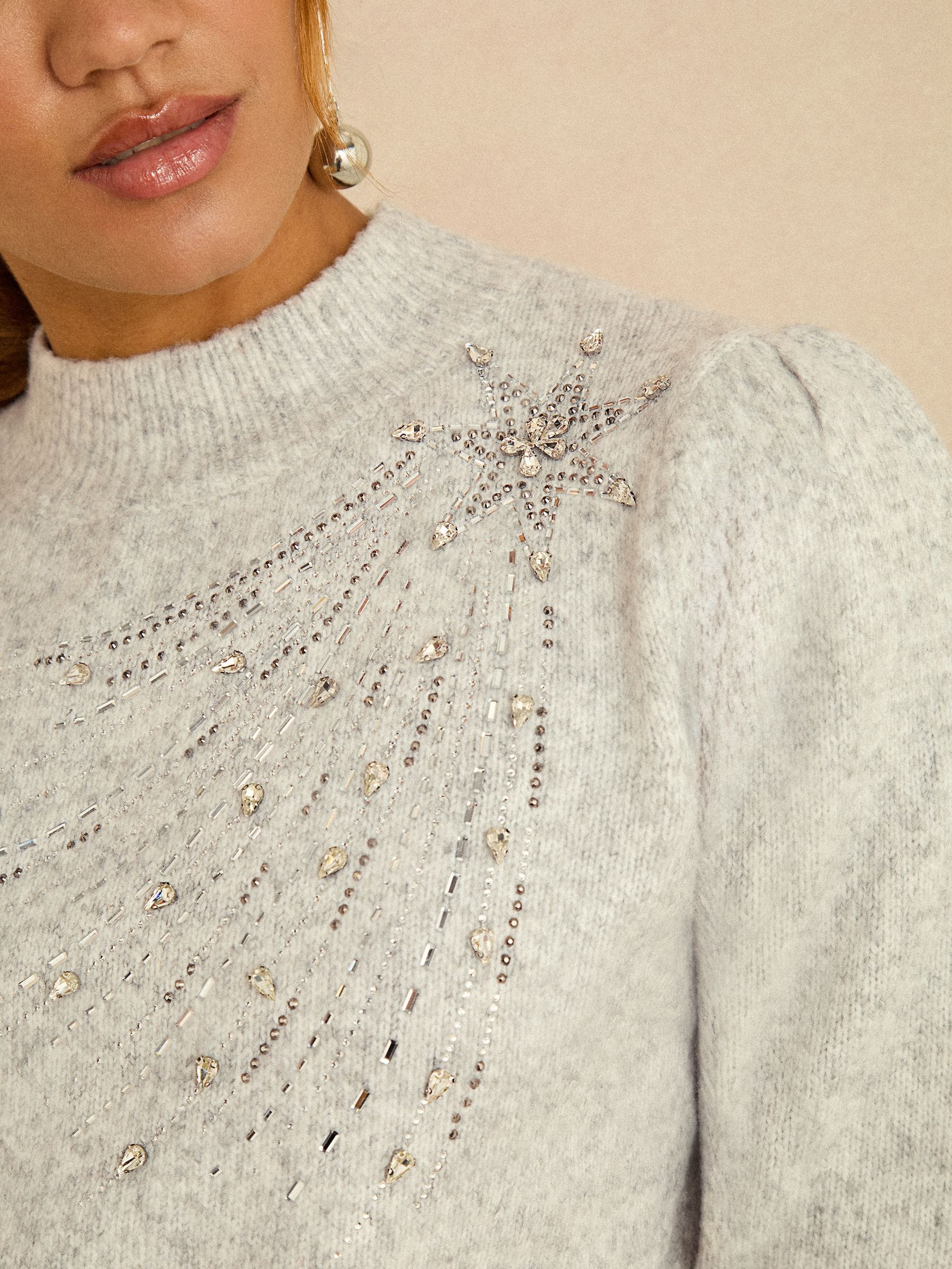 Grijs met sterren - Love & Roses Christmas Embellished Cosy Knit Jumper With Wool