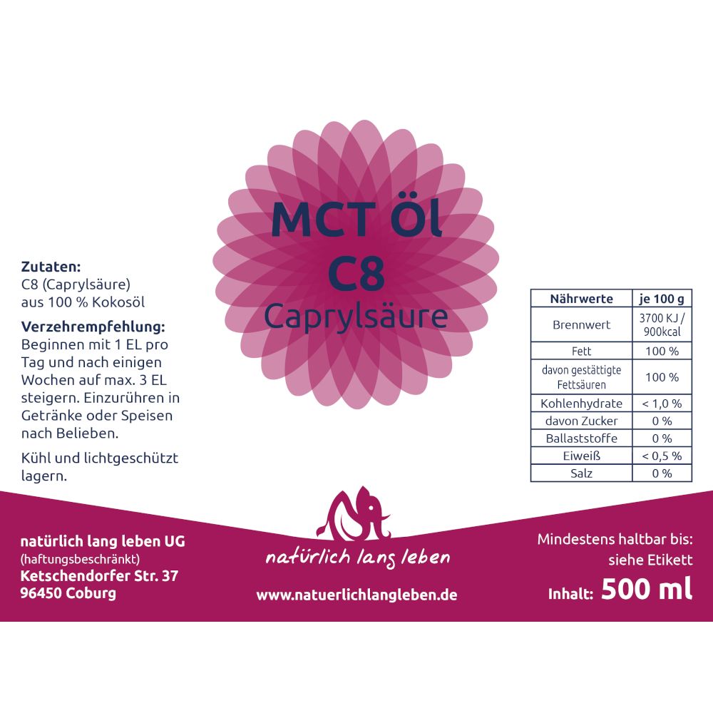 natürlich lang leben MCT C8 Öl (Caprylsäure)