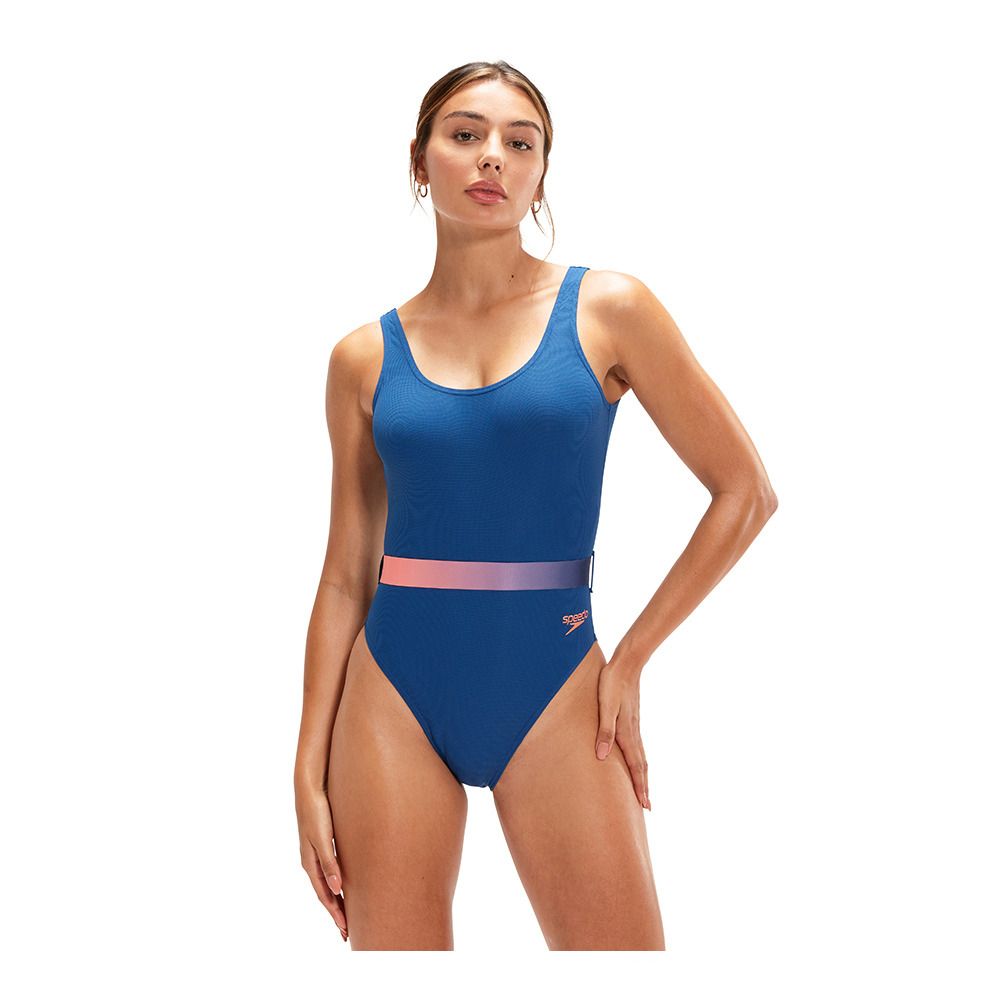 Speedo ECO BELTED DEEP U-BACK - Maillot de bain 1 pièce Femme blueorange