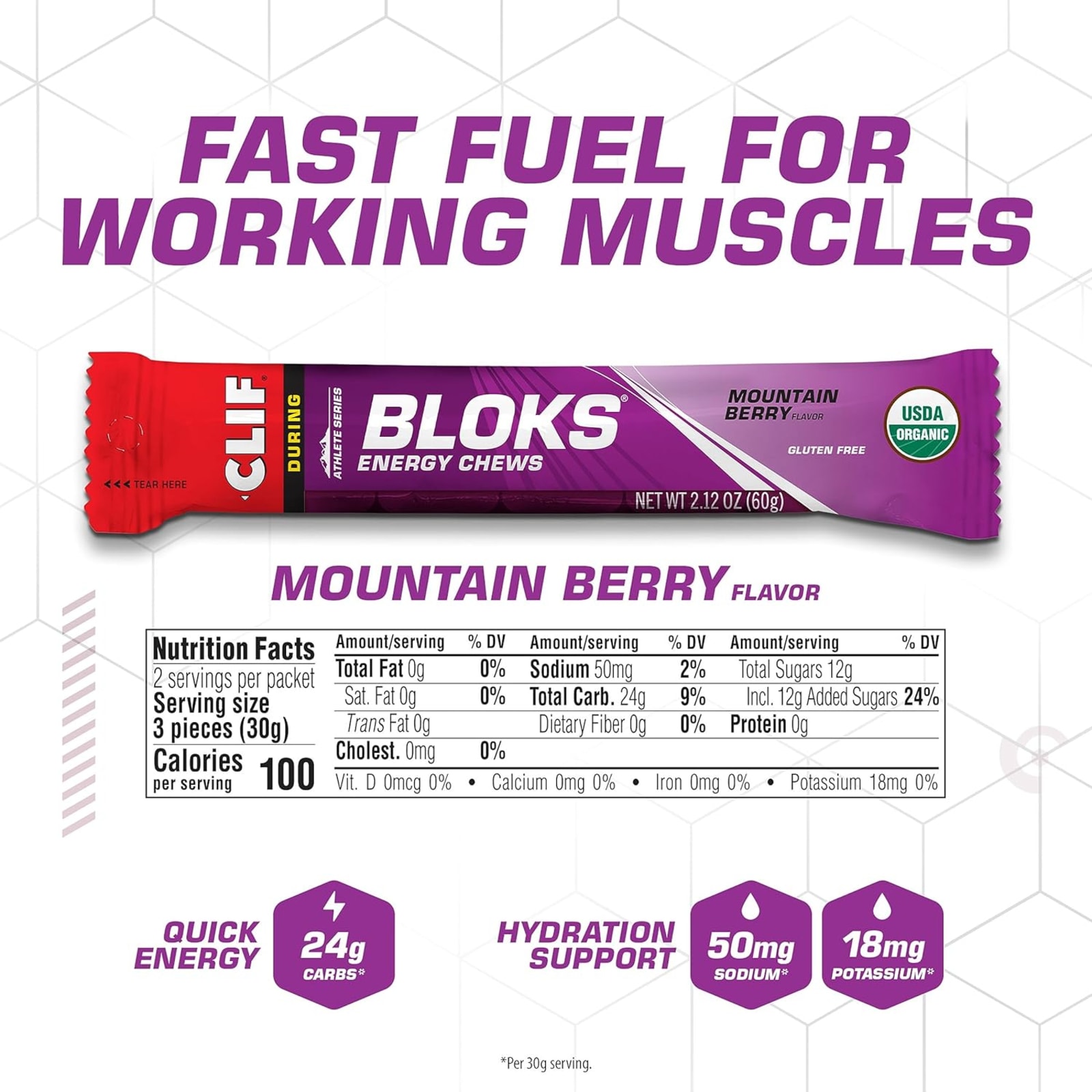 Clif Bloks Energy Chews - 18x60g - Mountain Berry