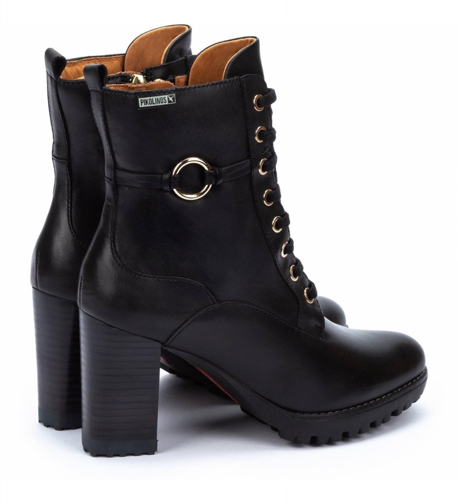 Botas de cano curto Pikolinos Conelly em couro preto - Altura do salto: 9 cm -