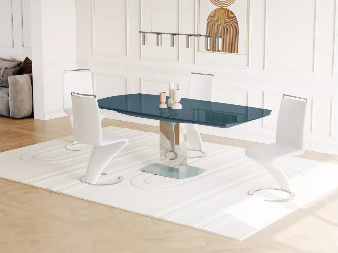 Table à manger extensible TALICIA - Verre trempé & métal - 6 à 8 personnes - Coloris Gris