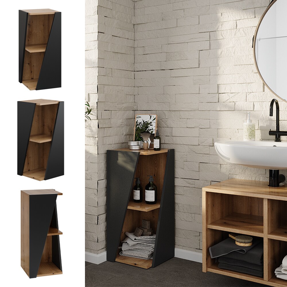Vicco Badregal Benno, 31,6 x 70,5 cm, Anthrazit-Eiche, 3 Ablagen, modern, schmal, Badezimmer