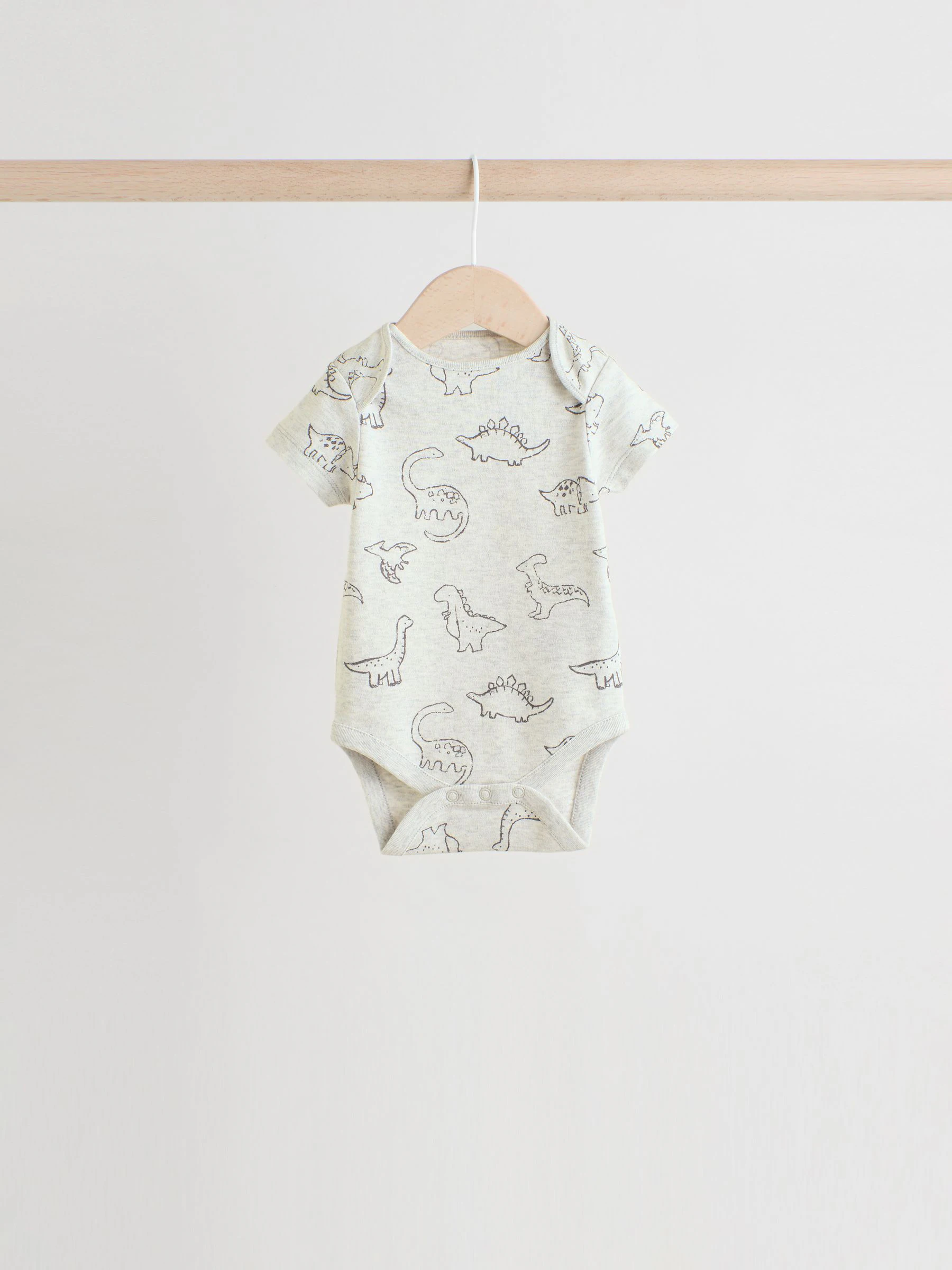Grijs met dinoprint - Set van 5 babyrompertjes met korte mouwen