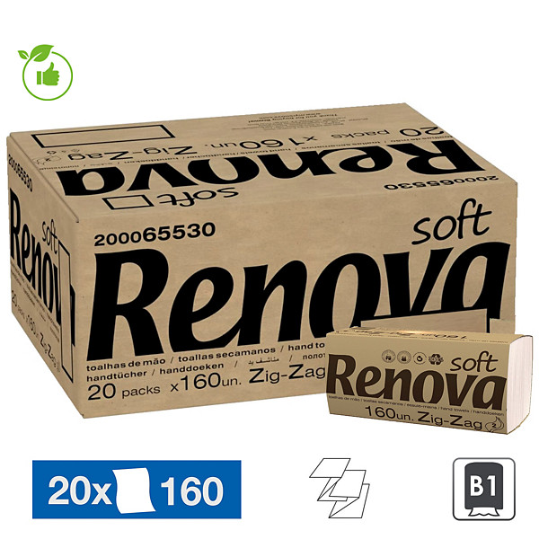 Essuie-mains enchevêtrés Renova Zig-Zag Soft, 20 paquets de 160