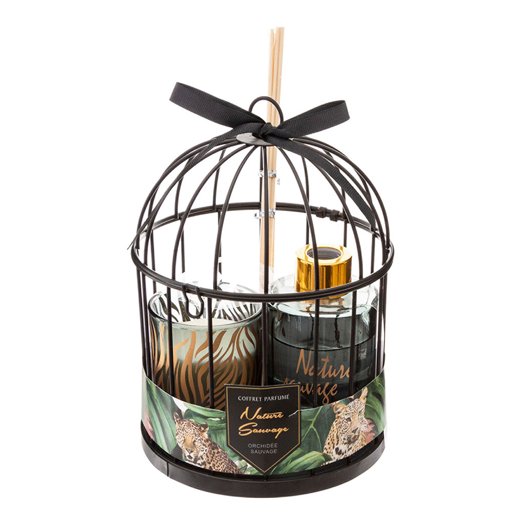 Coffret senteur cage diffuseur et bougie nature 13.5x19cm