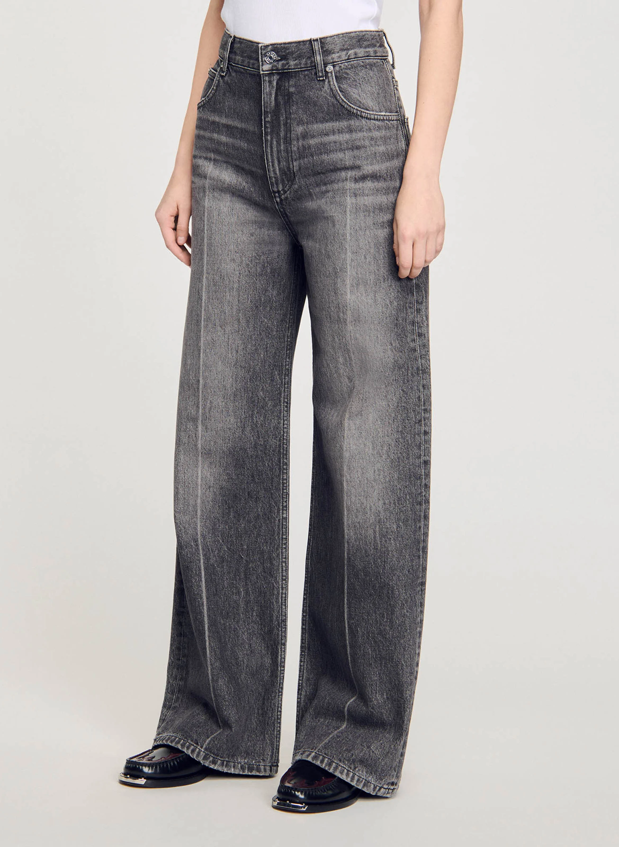 Jean large délavé| Gris