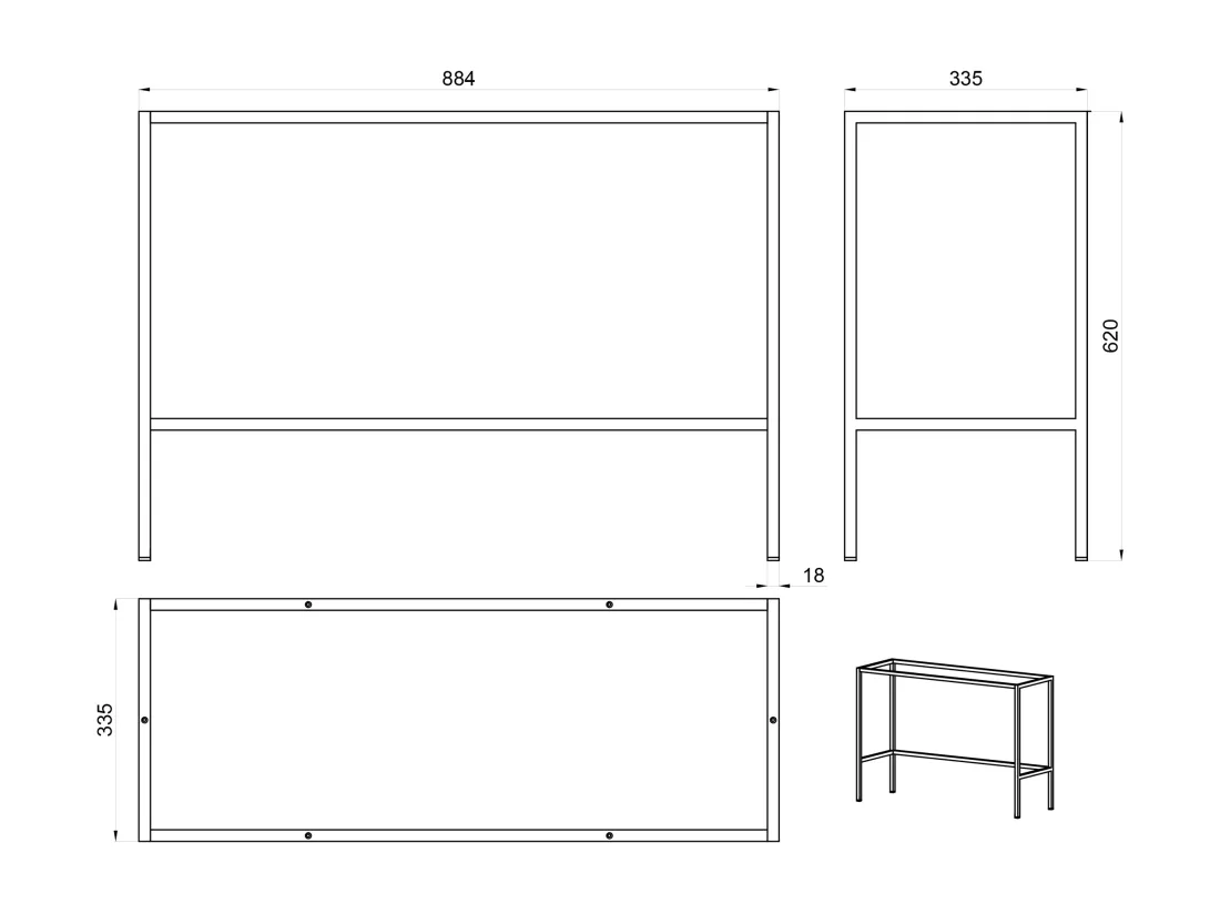 Table console - 90 cm - avec tiroir et cadre - noir - EVO