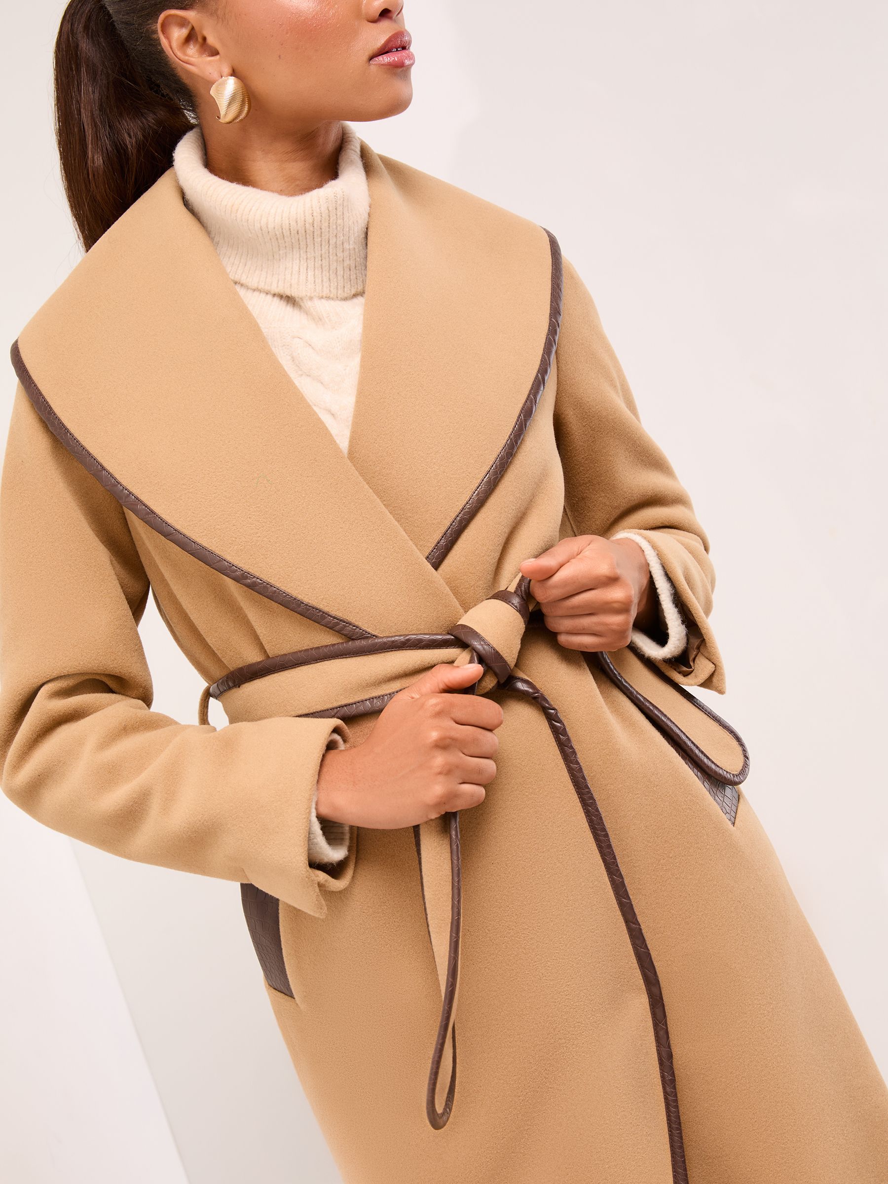 Camel - Lipsy Shawl Lapel Wrap Coat