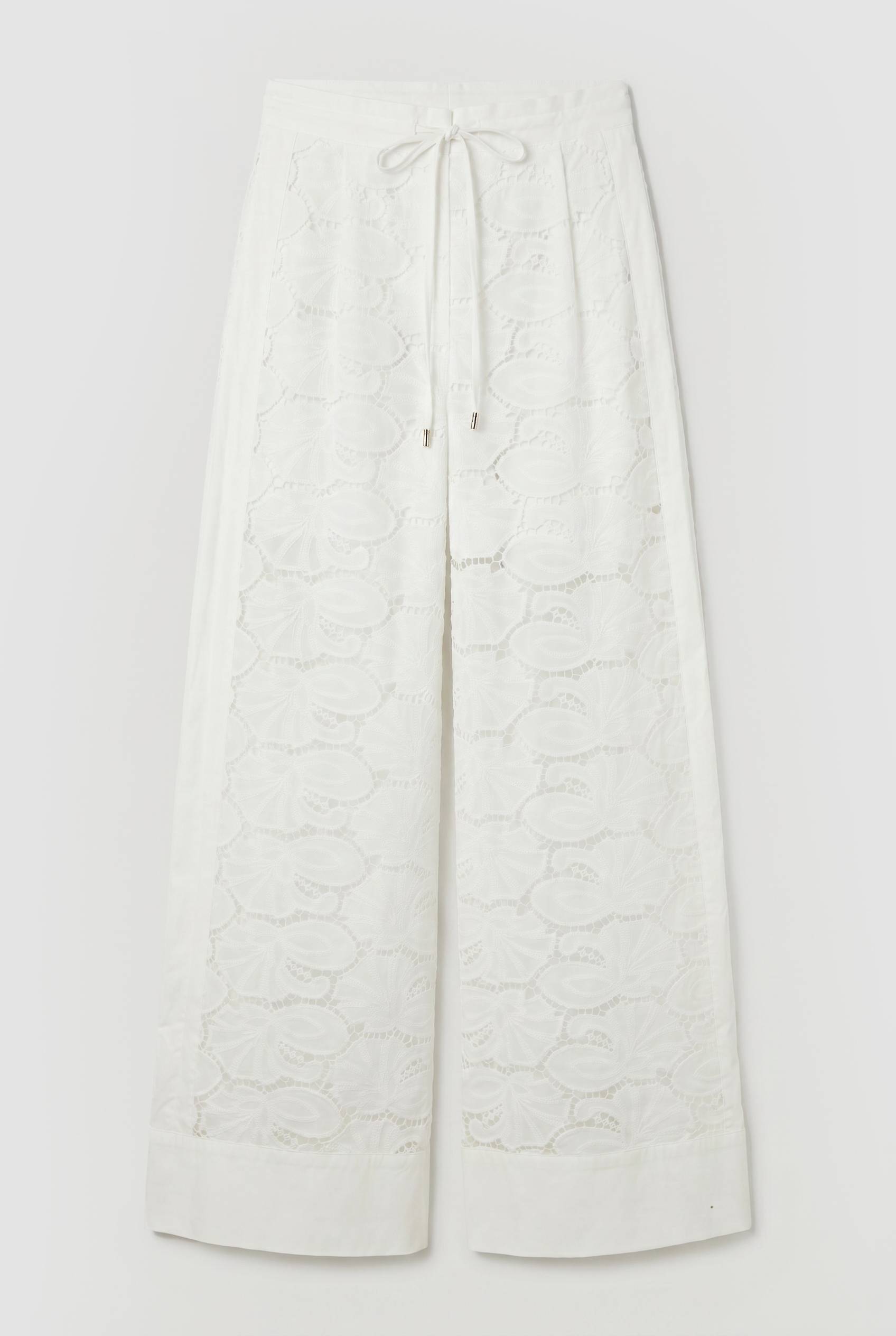 KarenMillen Pantalon Large Tissé en Coton avec Panneaux Ajourés