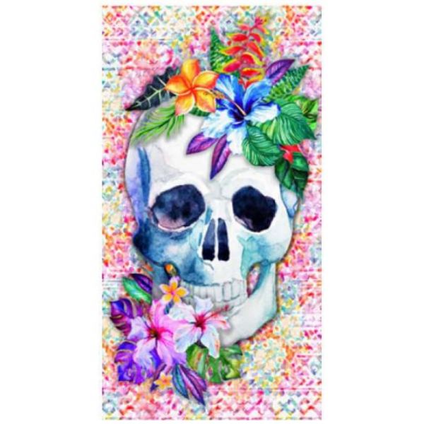 Toalha de Praia Microfibra Caveira e Flores 180 x 100 cm